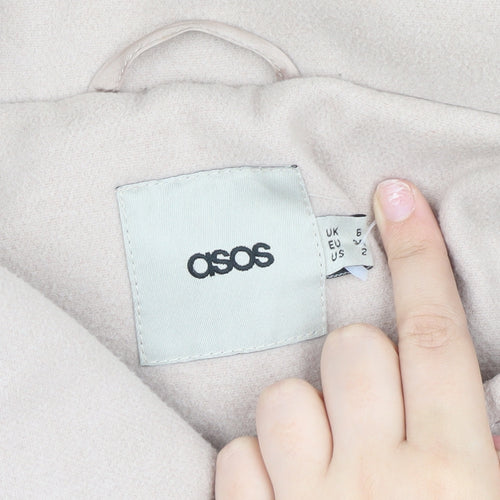 ASOS Women's Beige Long Coat Size 6 with Button Accent