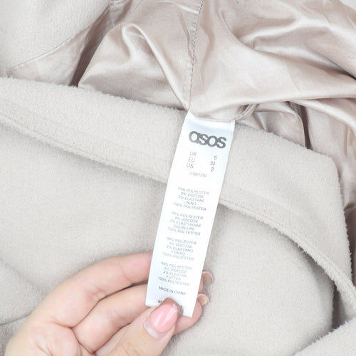 ASOS Women's Beige Long Coat Size 6 with Button Accent