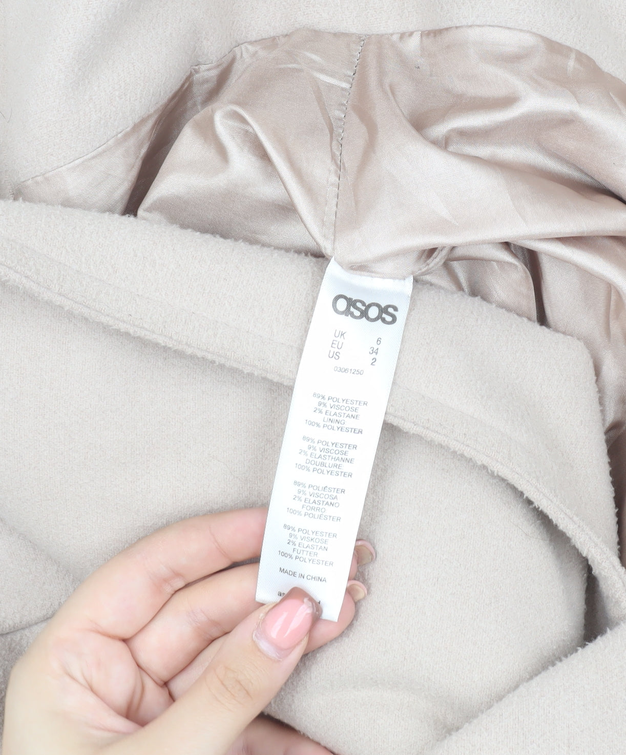ASOS Women's Beige Long Coat Size 6 with Button Accent