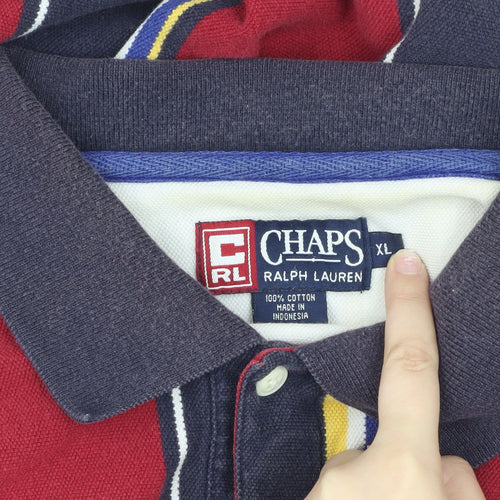 Chaps Ralph Lauren Men's Red Striped Polo - XL