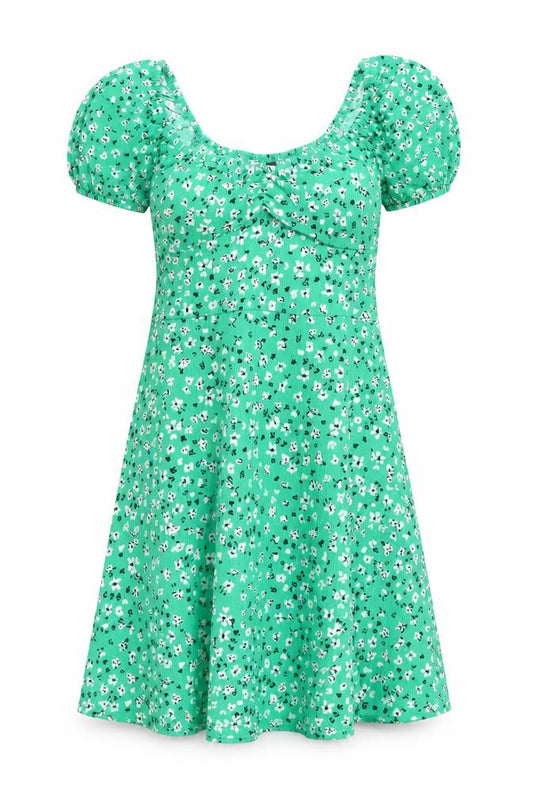 Front view of Friends Like These Women's Green Floral A-Line Dress, size 12