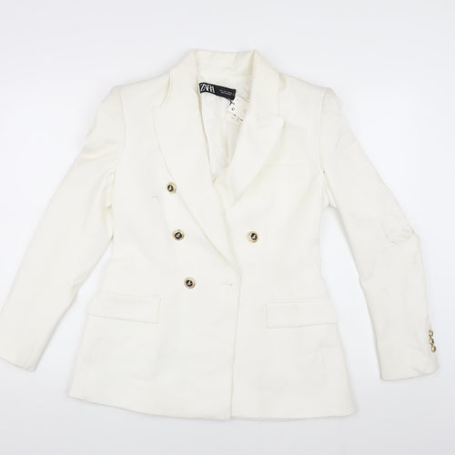 Zara Women's White Double-Breasted Blazer L