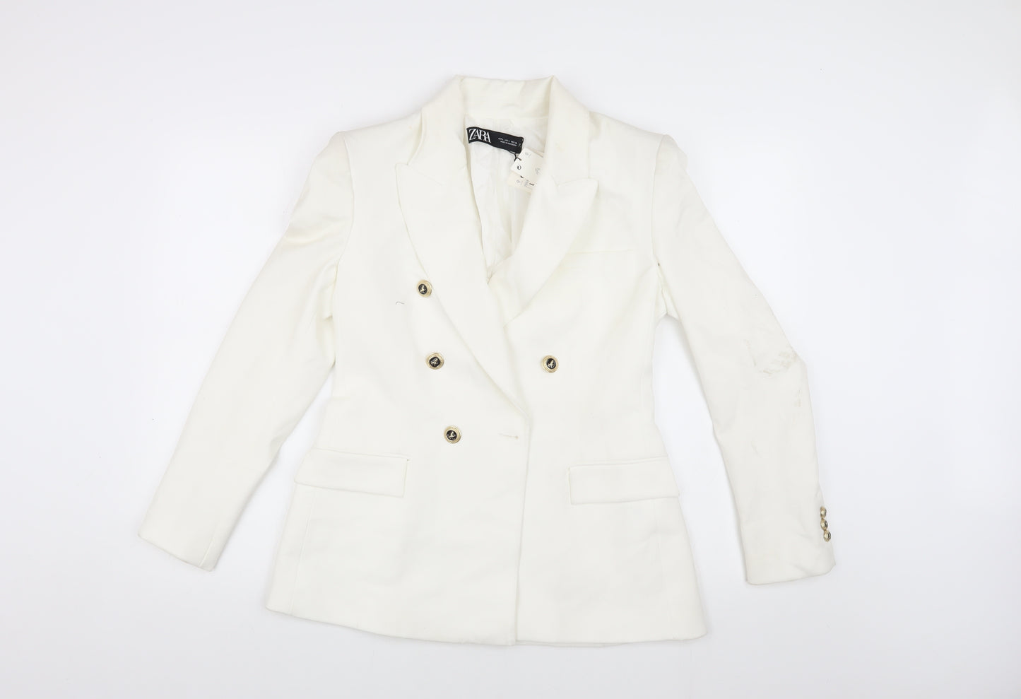 Zara Women's White Double-Breasted Blazer L