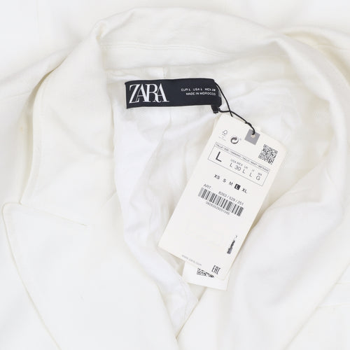 Zara Women's White Double-Breasted Blazer L