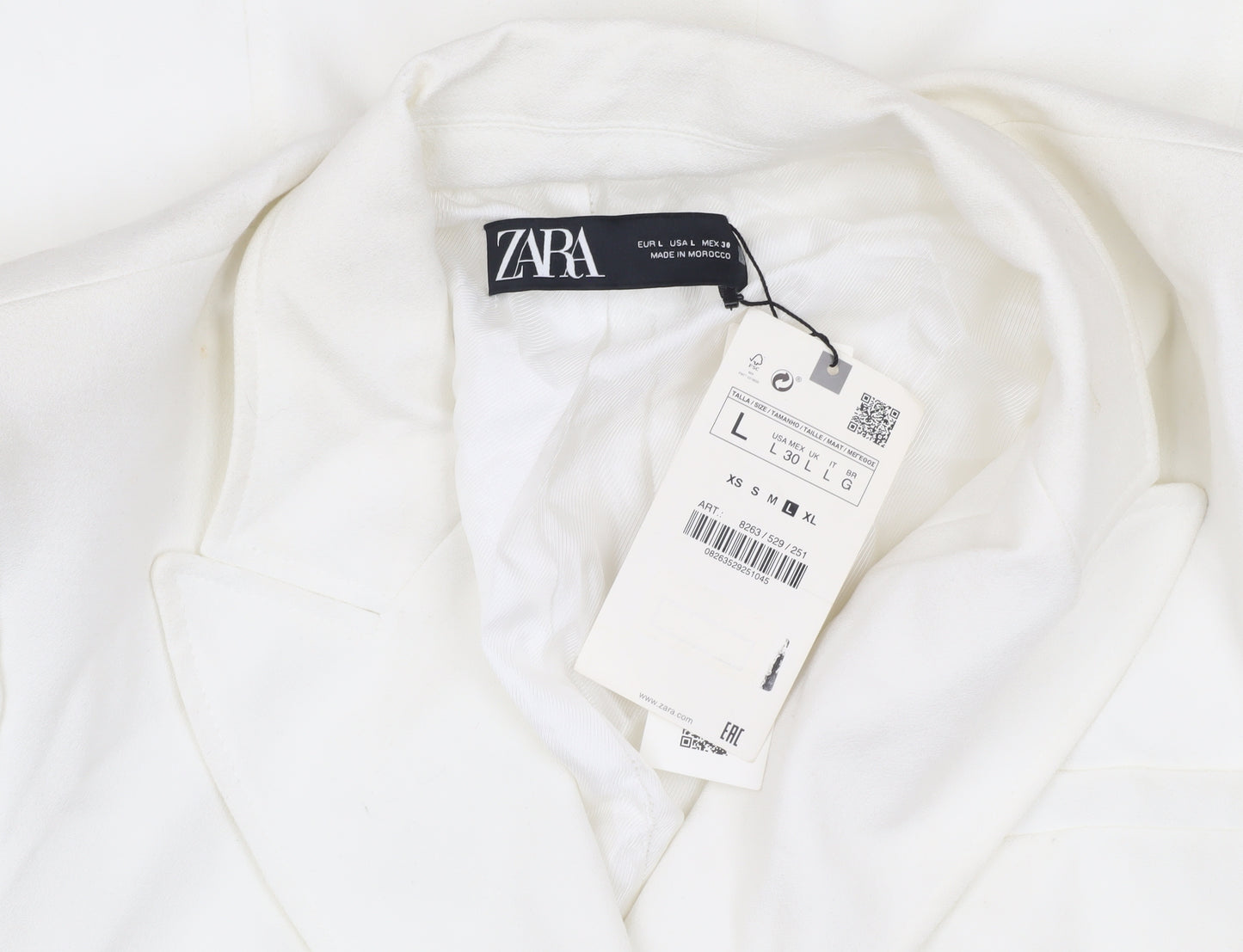 Zara Women's White Double-Breasted Blazer L