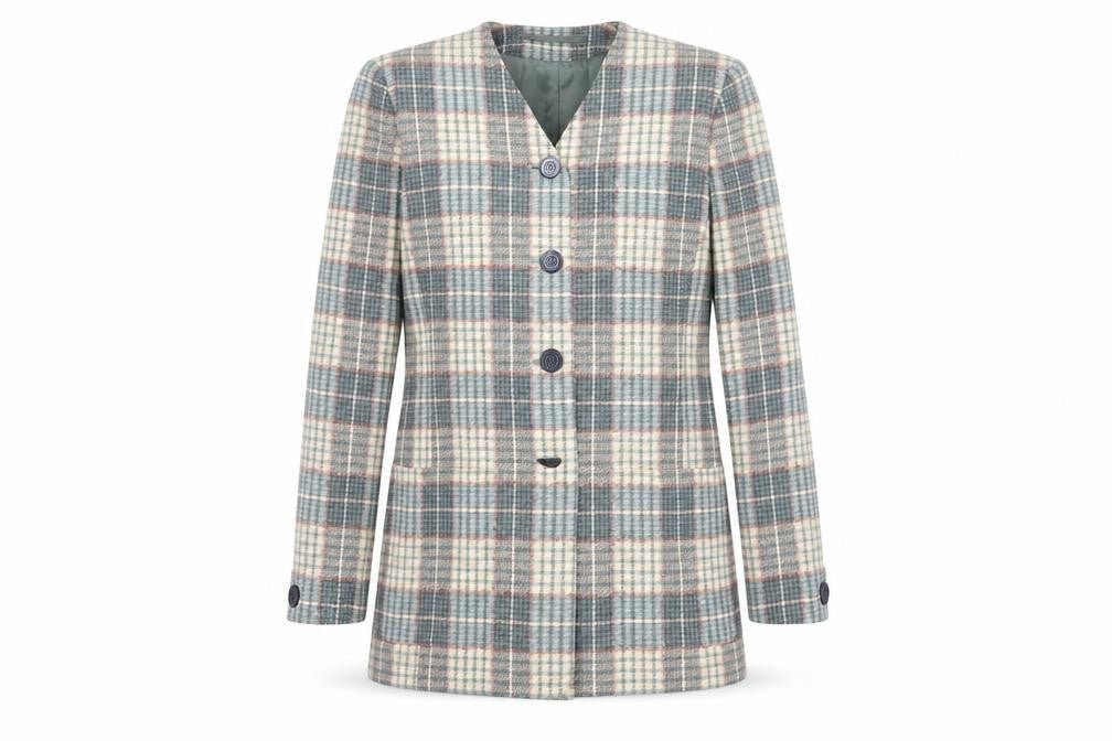 Front view of Jaeger Women's Multicoloured Check Tweed Blazer, size 10