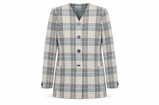 Front view of Jaeger Women's Multicoloured Check Tweed Blazer, size 10