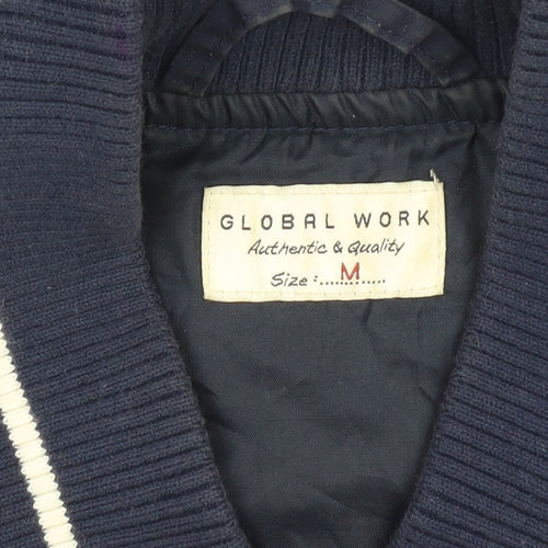 Global Work Men's Blue Varsity Jacket, M, Casual