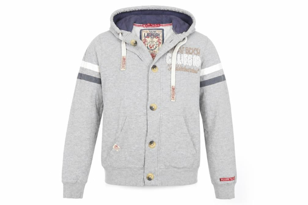 Front view of Tokyo Laundry Grey Hooded Jacket, M - Men's Cotton Casual