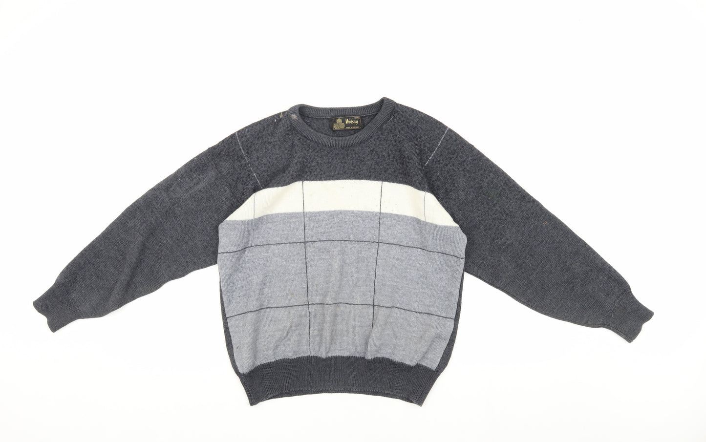 Wolsey Grey Striped Wool Pullover Jumper, Size 12