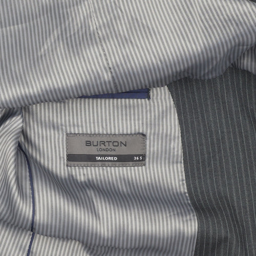 Burton Men's Grey Striped Tailored Suit Jacket 36S
