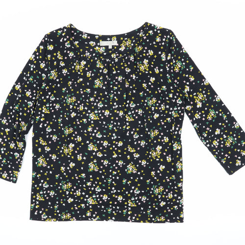 Hobbs Women's Black Floral Blouse, Size S, 3/4 Sleeve