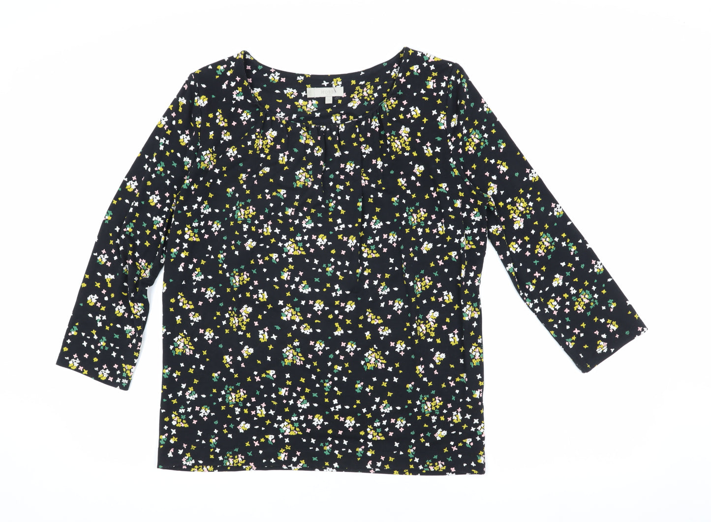 Hobbs Women's Black Floral Blouse, Size S, 3/4 Sleeve