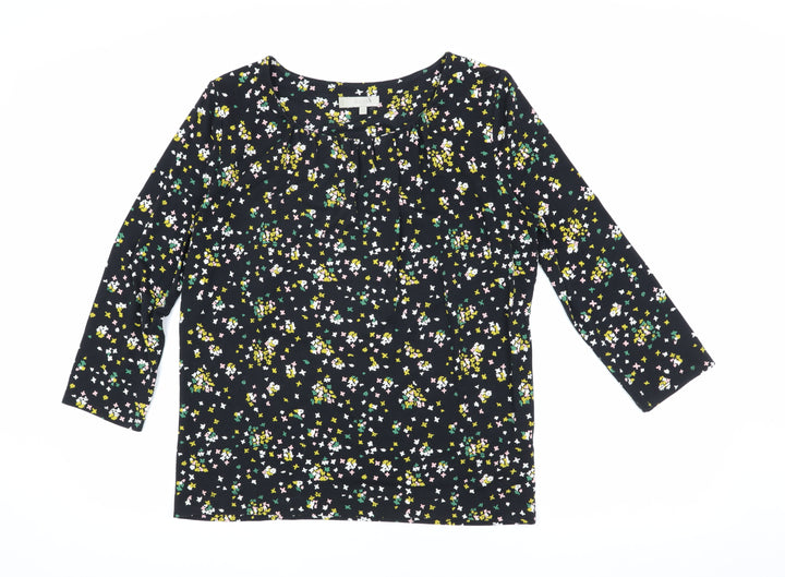 Hobbs Women's Black Floral Blouse, Size S, 3/4 Sleeve