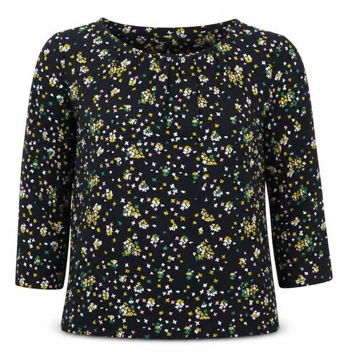 Hobbs Women's Black Floral Blouse, Size S, 3/4 Sleeve