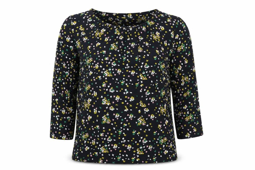 Hobbs Women's Black Floral Blouse, Size S, 3/4 Sleeve