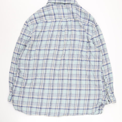 Marks and Spencer Men's Blue Plaid Button-Up Shirt, 3XL