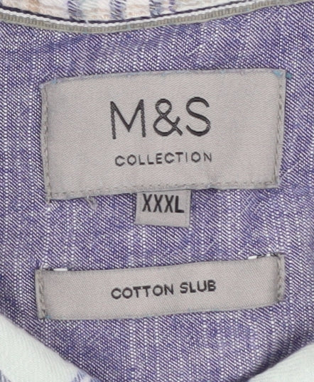 Marks and Spencer Men's Blue Plaid Button-Up Shirt, 3XL