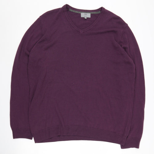Marks and Spencer Men's Purple V-Neck Jumper 2XL