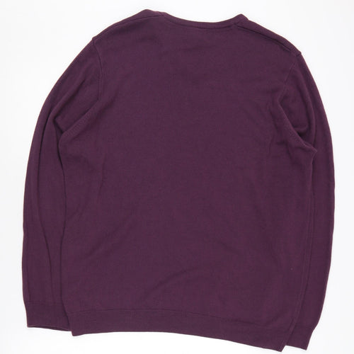 Marks and Spencer Men's Purple V-Neck Jumper 2XL