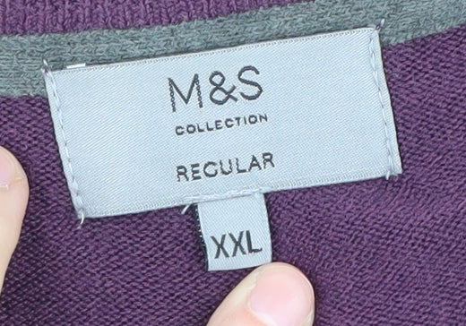 Marks and Spencer Men's Purple V-Neck Jumper 2XL