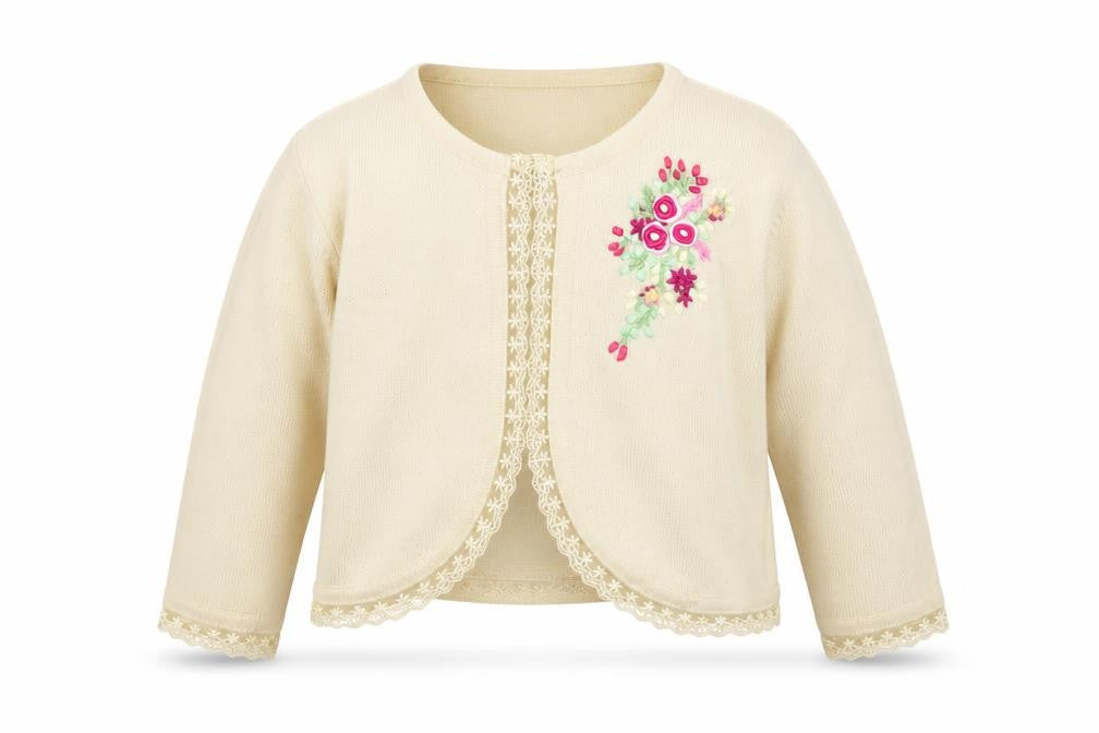 Little Willow Blossom Girls Ivory Cardigan 2-3 Years Floral Knit