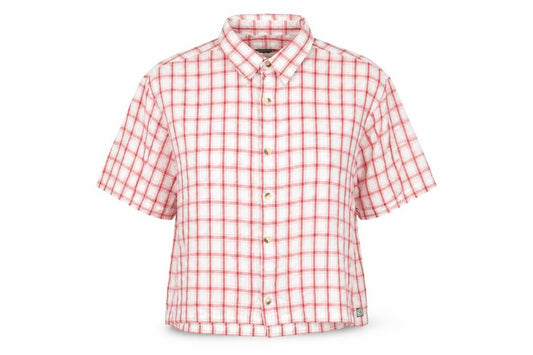 Front view of Outdoor Essentials Red Check Button-Up Shirt S