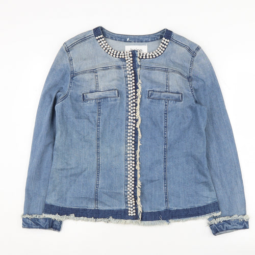 Heine Women's Blue Denim Jacket Size 18, Beaded, Fringed