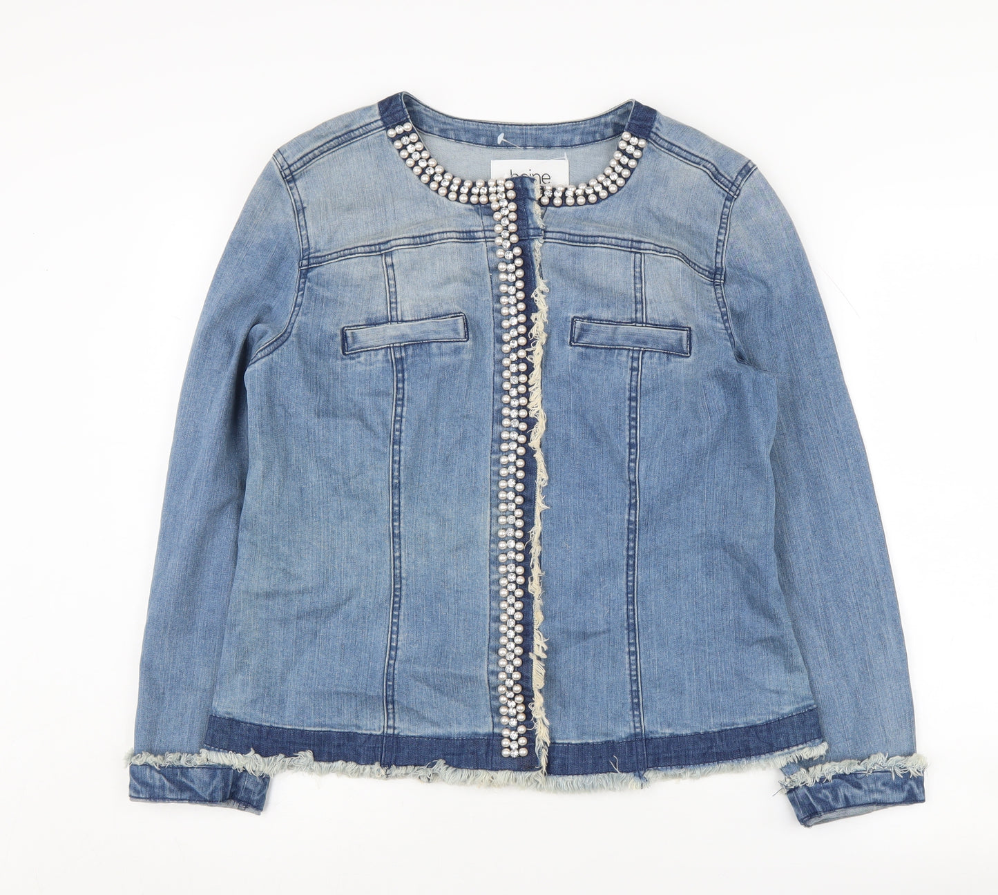 Heine Women's Blue Denim Jacket Size 18, Beaded, Fringed