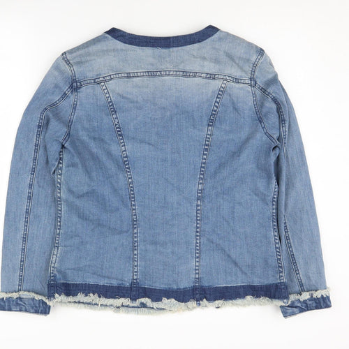 Heine Women's Blue Denim Jacket Size 18, Beaded, Fringed