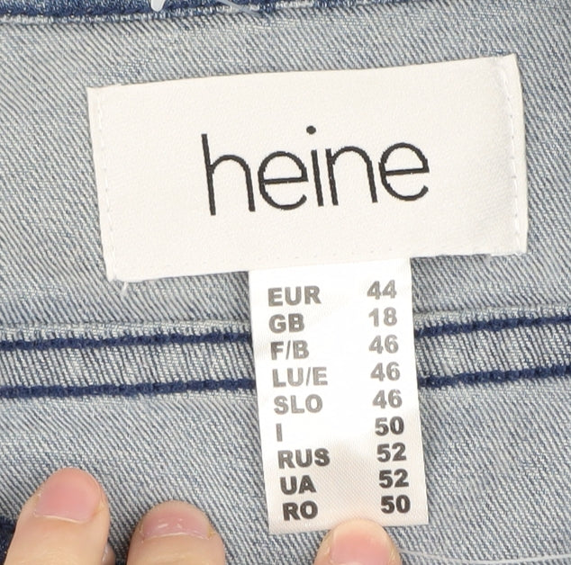 Heine Women's Blue Denim Jacket Size 18, Beaded, Fringed