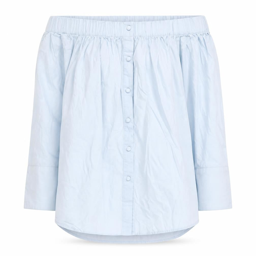 Front view of River Island Women's Blue Button-Up Shirt -, size 8