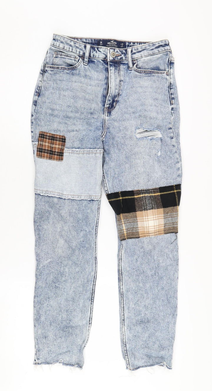 Hollister Women's Blue Mom Jeans, Size 3R, High-Rise, Distressed
