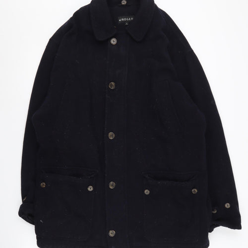 Jaeger Men's Black Wool Overcoat Lined Long Coat