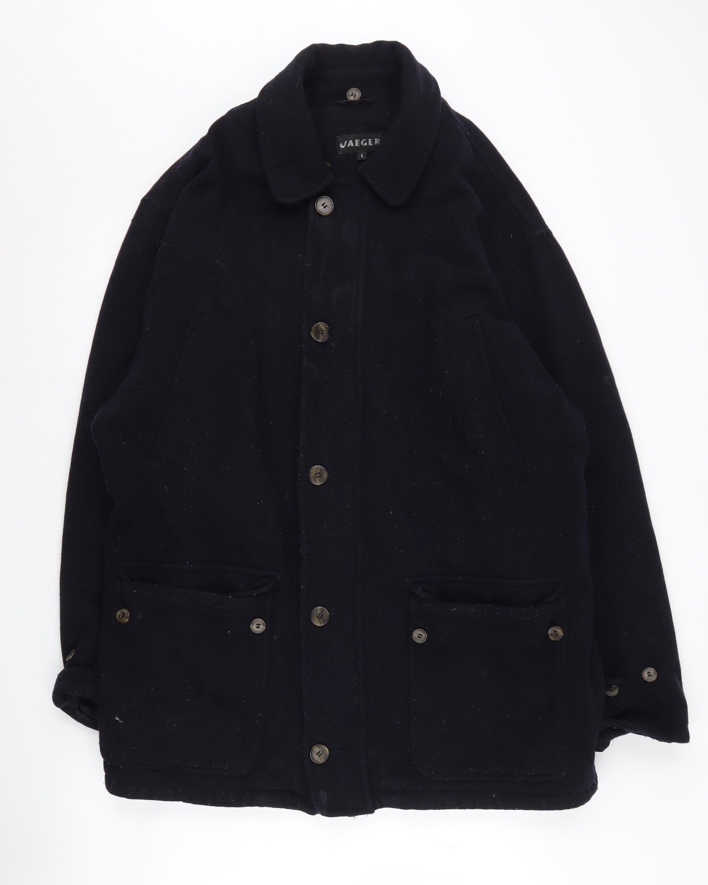 Jaeger Men's Black Wool Overcoat Lined Long Coat