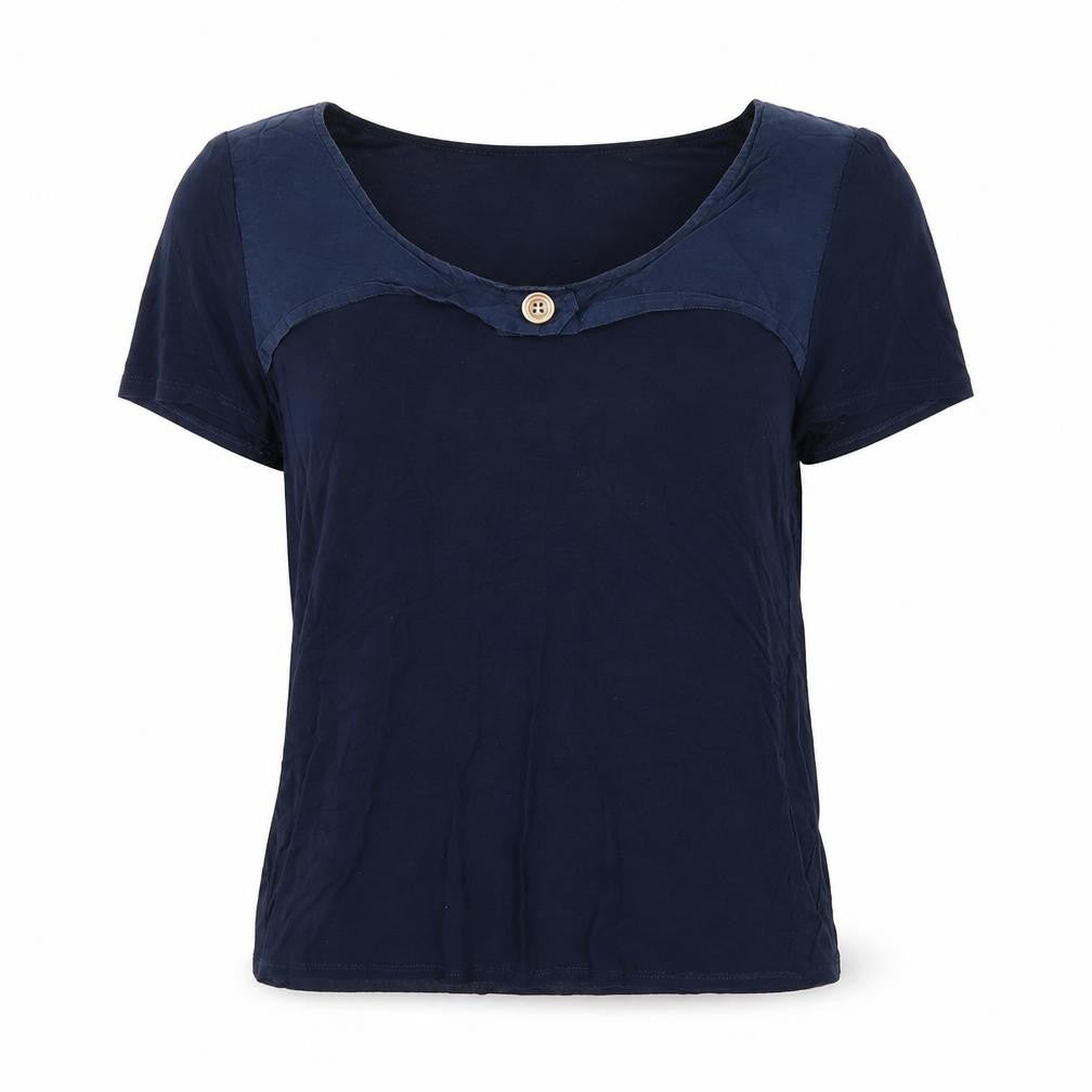 Front view of Jaeger Women's Blue T-Shirt S Scoop Neck Button Casual