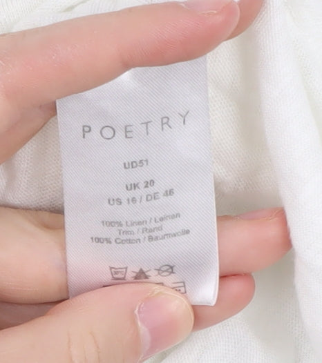 Poetry Women's White Linen Cotton Cardigan, Size 20