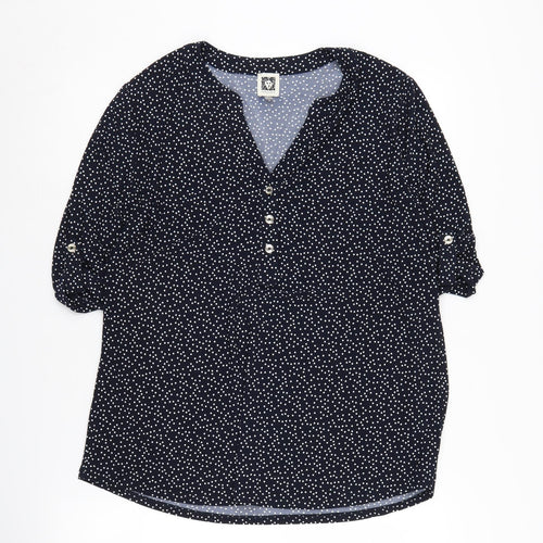 Anne Klein Women's Blue Polka Dot Blouse, Size L