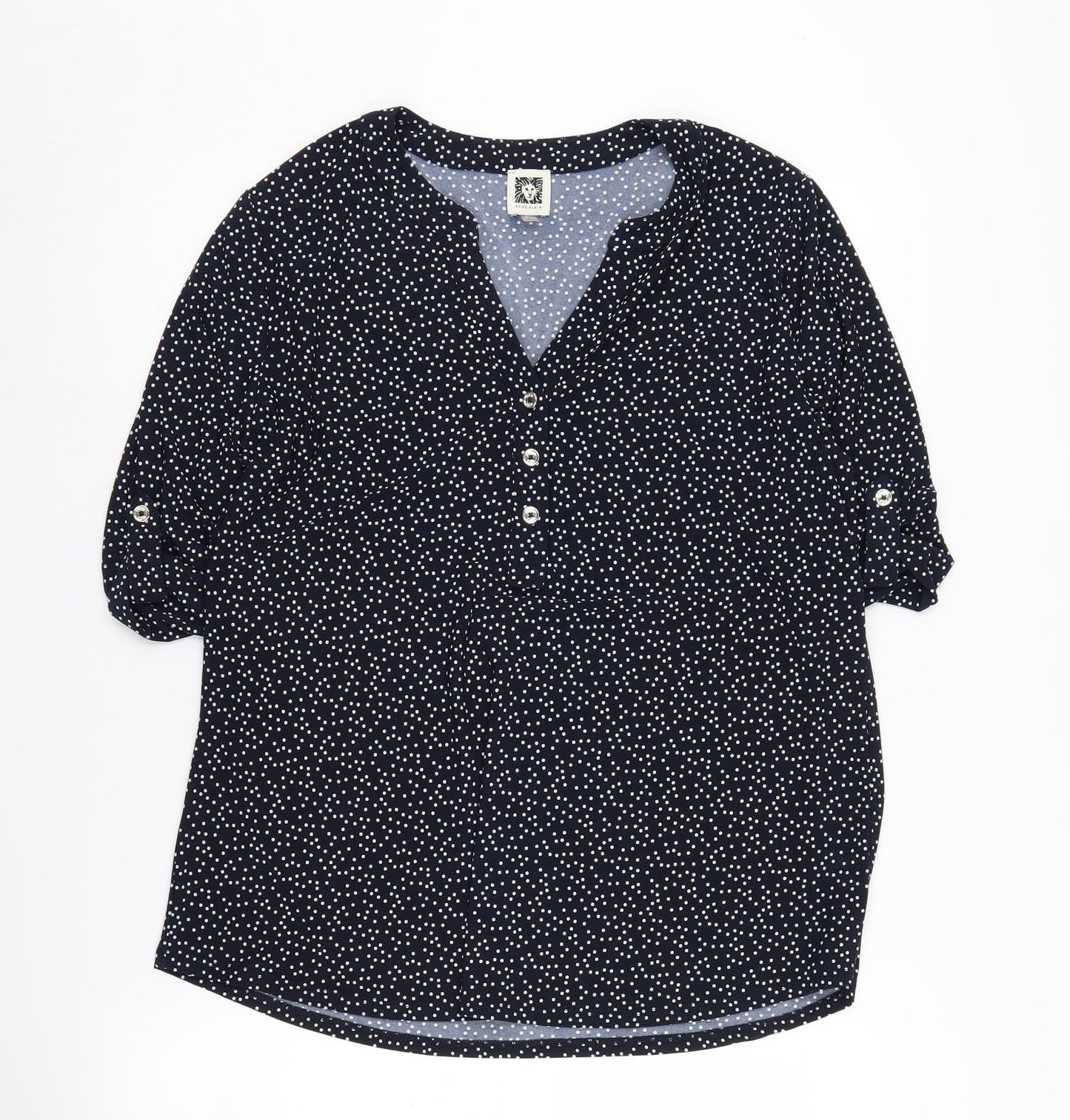 Anne Klein Women's Blue Polka Dot Blouse, Size L