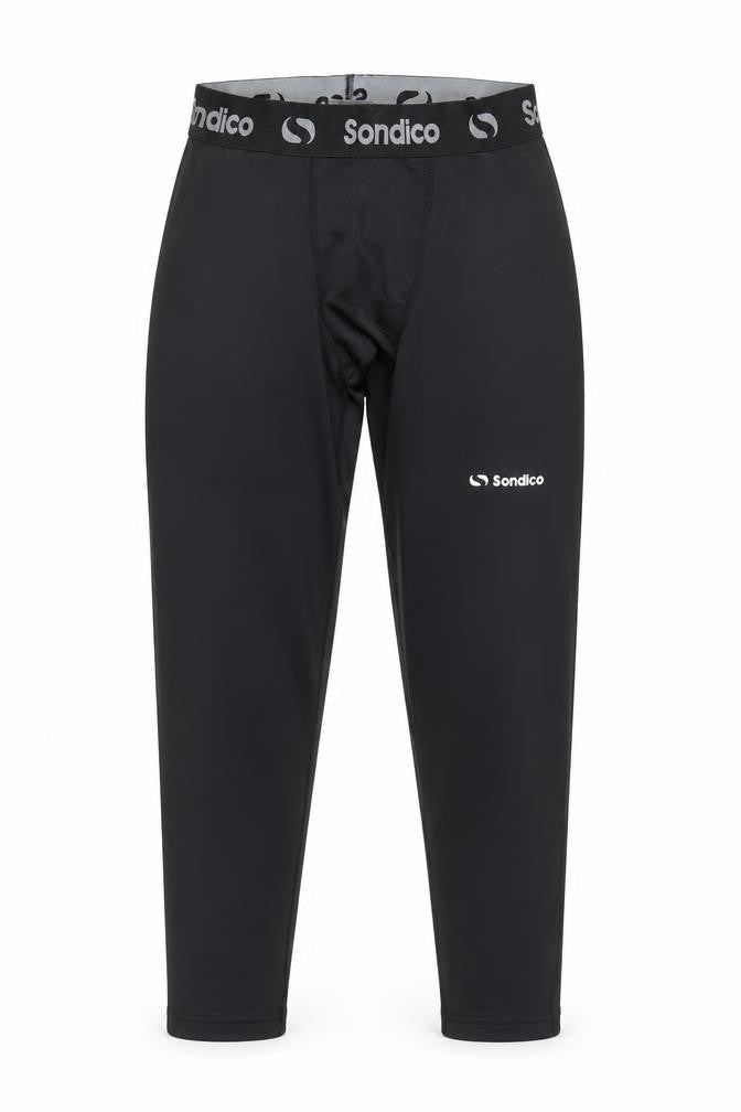 Front view of Sondico unisex kids black compression trousers 11-12 years