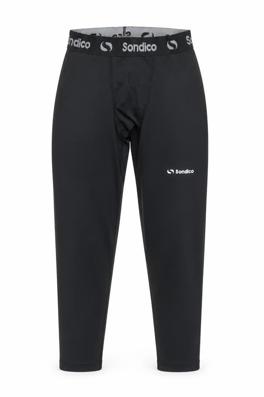 Front view of Sondico unisex kids black compression trousers 11-12 years
