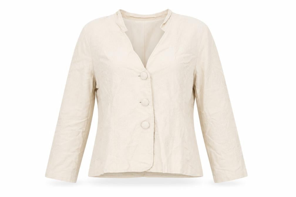 Front view of N.Y. Apparel Beige Linen Blazer Women's XL