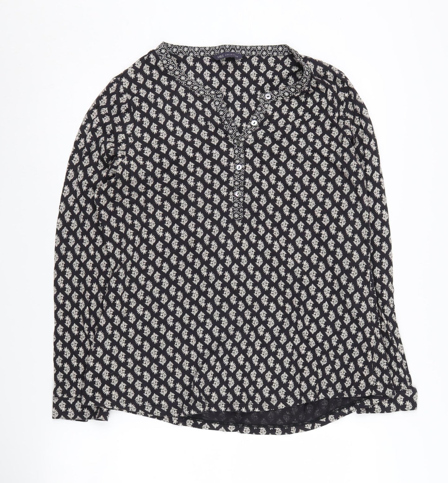 Marks and Spencer Women's Black Floral Blouse Size 16