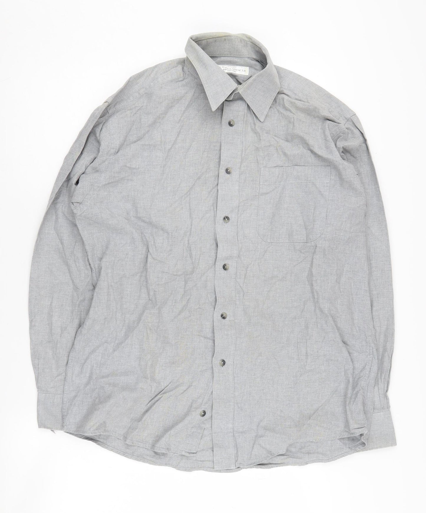 Marks and Spencer Men's Grey Long Sleeve Shirt Size 16