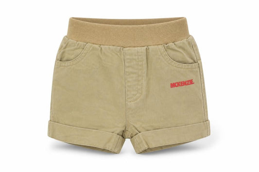 Front view of McKenzie unisex beige baby shorts 0-3 months