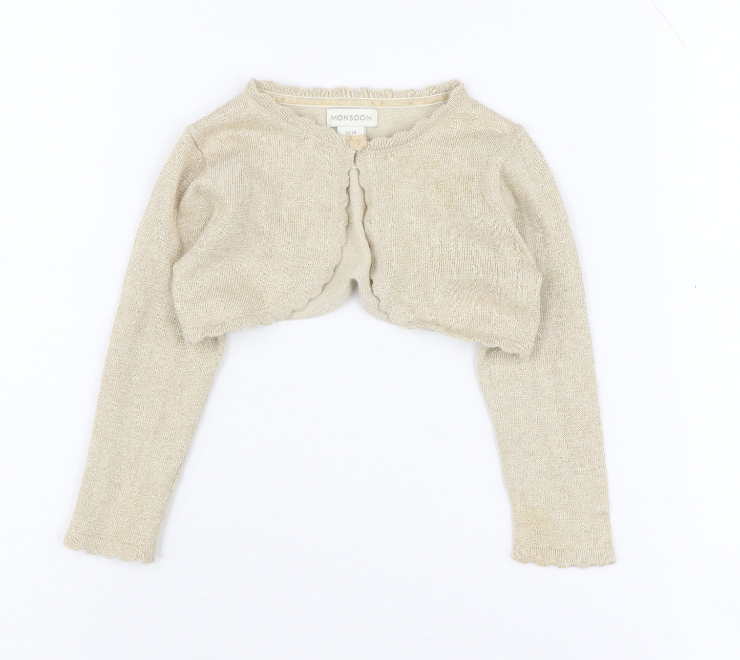 Monsoon Girls Beige Shrug 12-18 Months Knit Long Sleeve