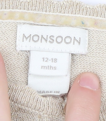 Monsoon Girls Beige Shrug 12-18 Months Knit Long Sleeve