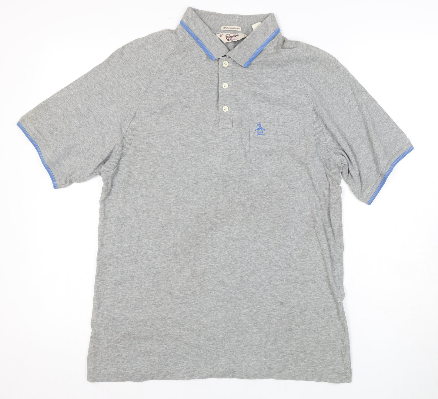 Original Penguin Men's Grey Slim Polo Shirt L