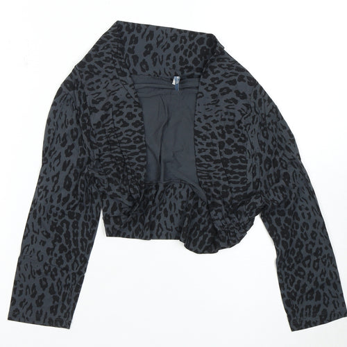 E-vie Women's Cropped Black Leopard Blouse - Size 16