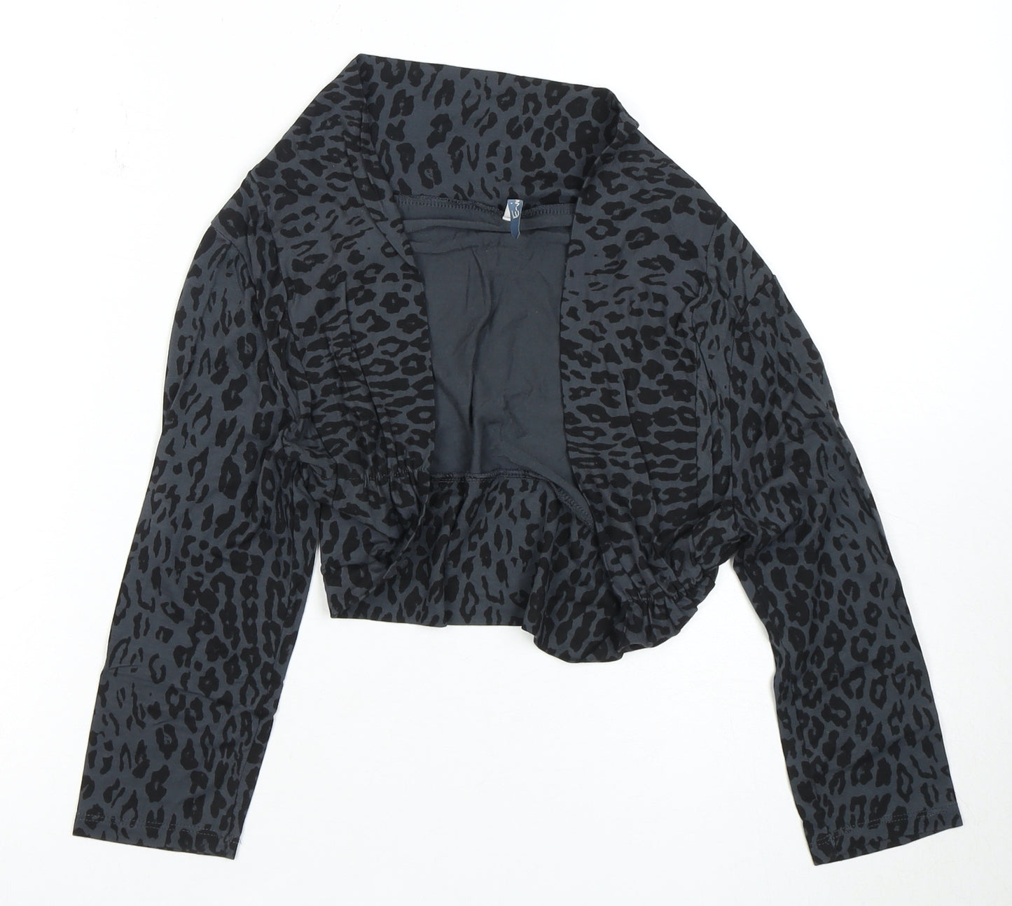 E-vie Women's Cropped Black Leopard Blouse - Size 16